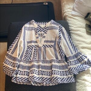 Blue and White Patterned Women's Top